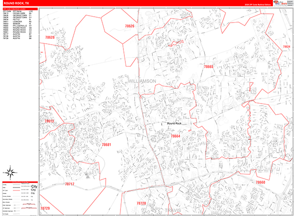 Round Rock Zip Code Wall Map